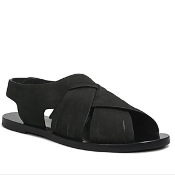 Black Leather Slingback Flat Huarache Sandals - Picture 5 of 8